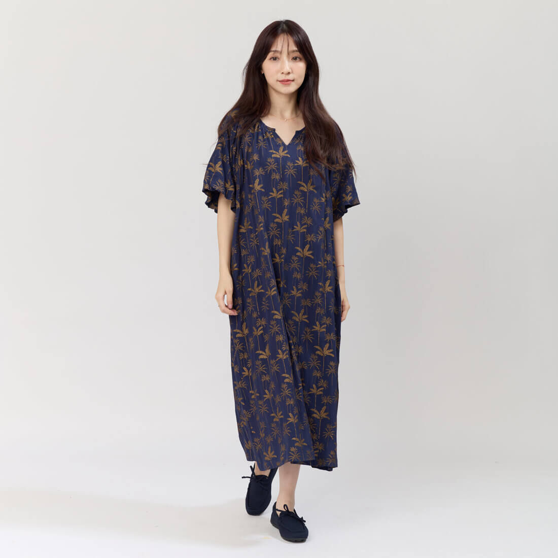 Kelly 小V細褶長洋裝 金粉樹林