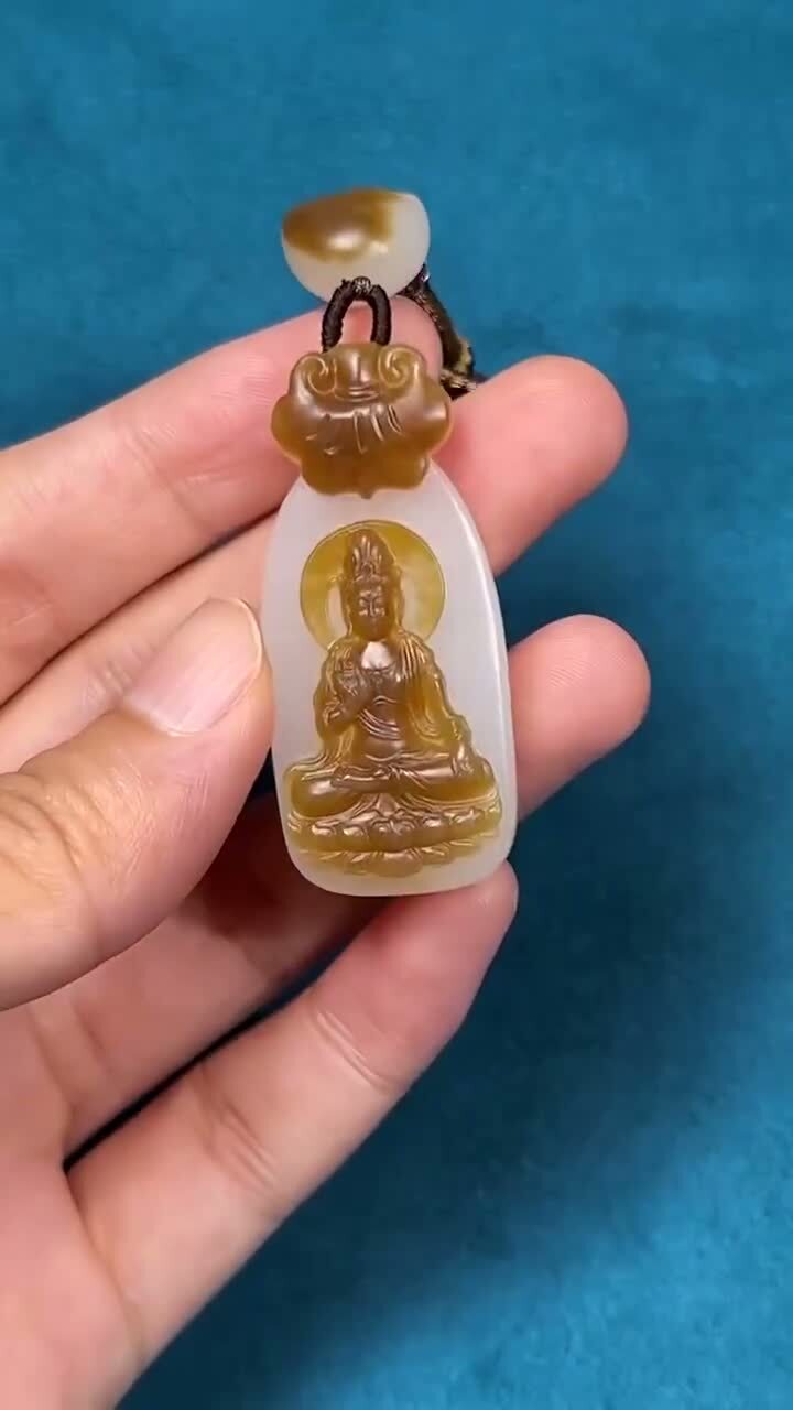 和田玉金山糖白觀世音,天然和田玉軟玉