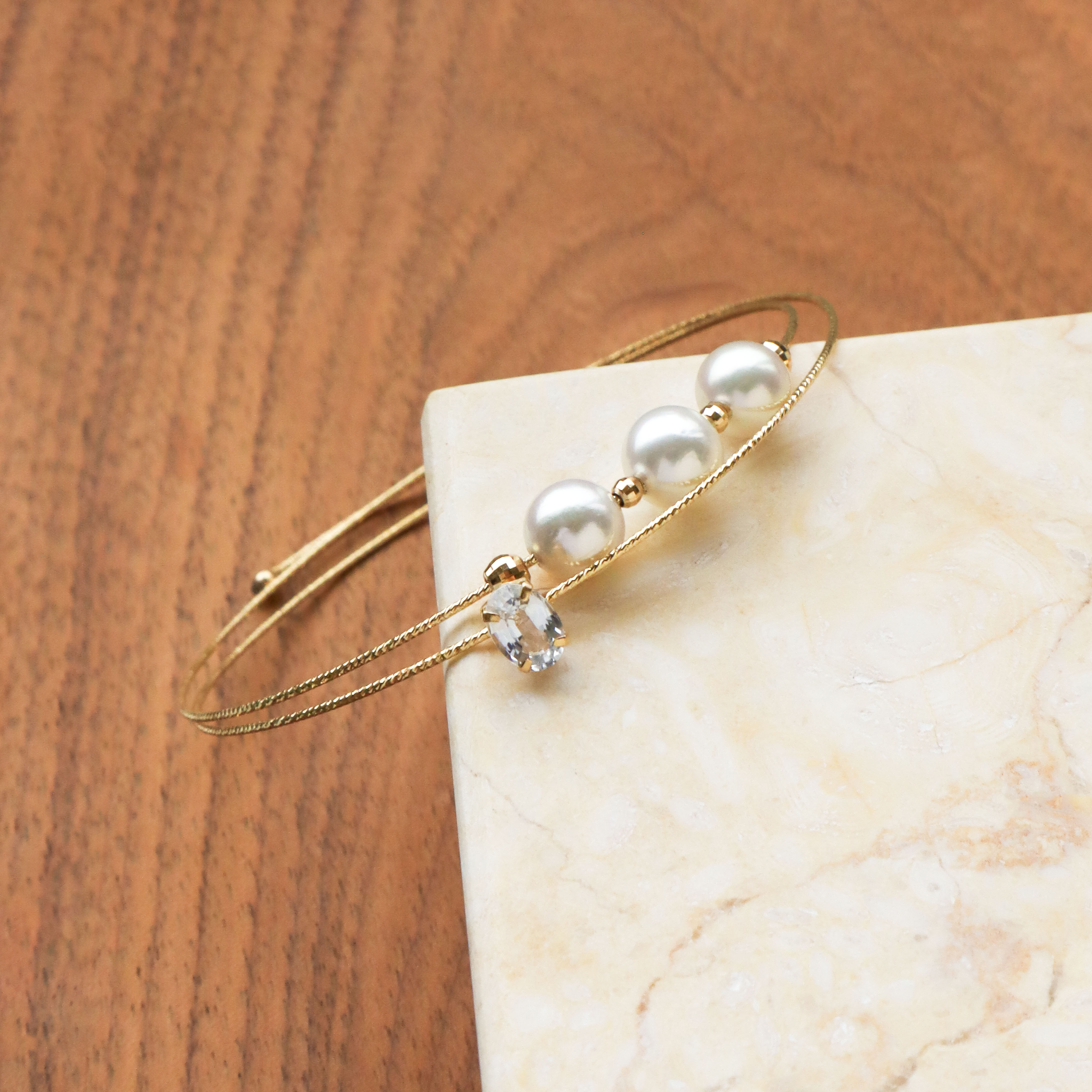 【周年慶限定】18K/日本設計款系列-AKOYA珍珠×藍寶石細環手環