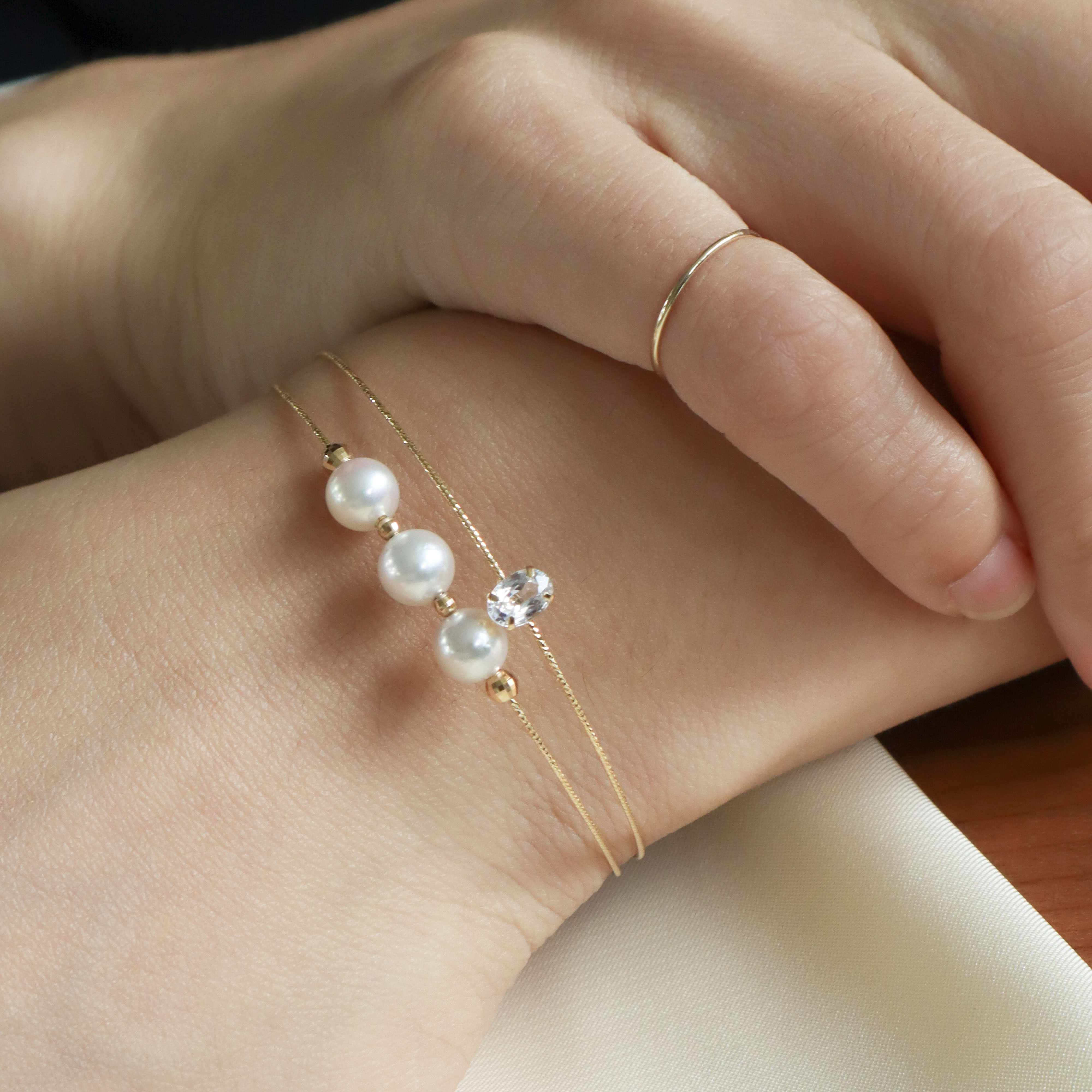 【周年慶限定】18K/日本設計款系列-AKOYA珍珠×藍寶石細環手環