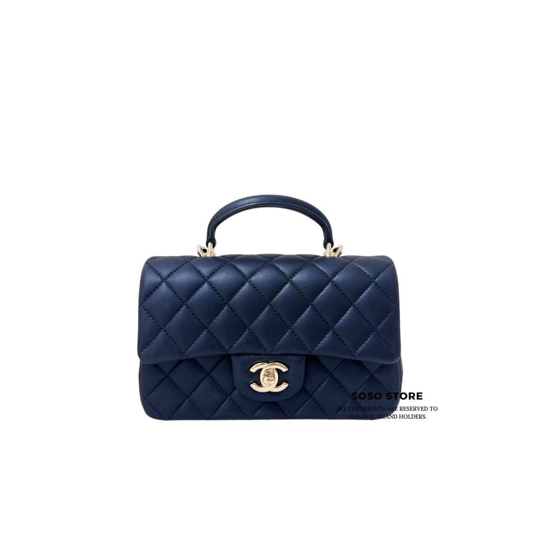 Chanel Classic Flap Bag With Handle - Dark Blue / Ghw