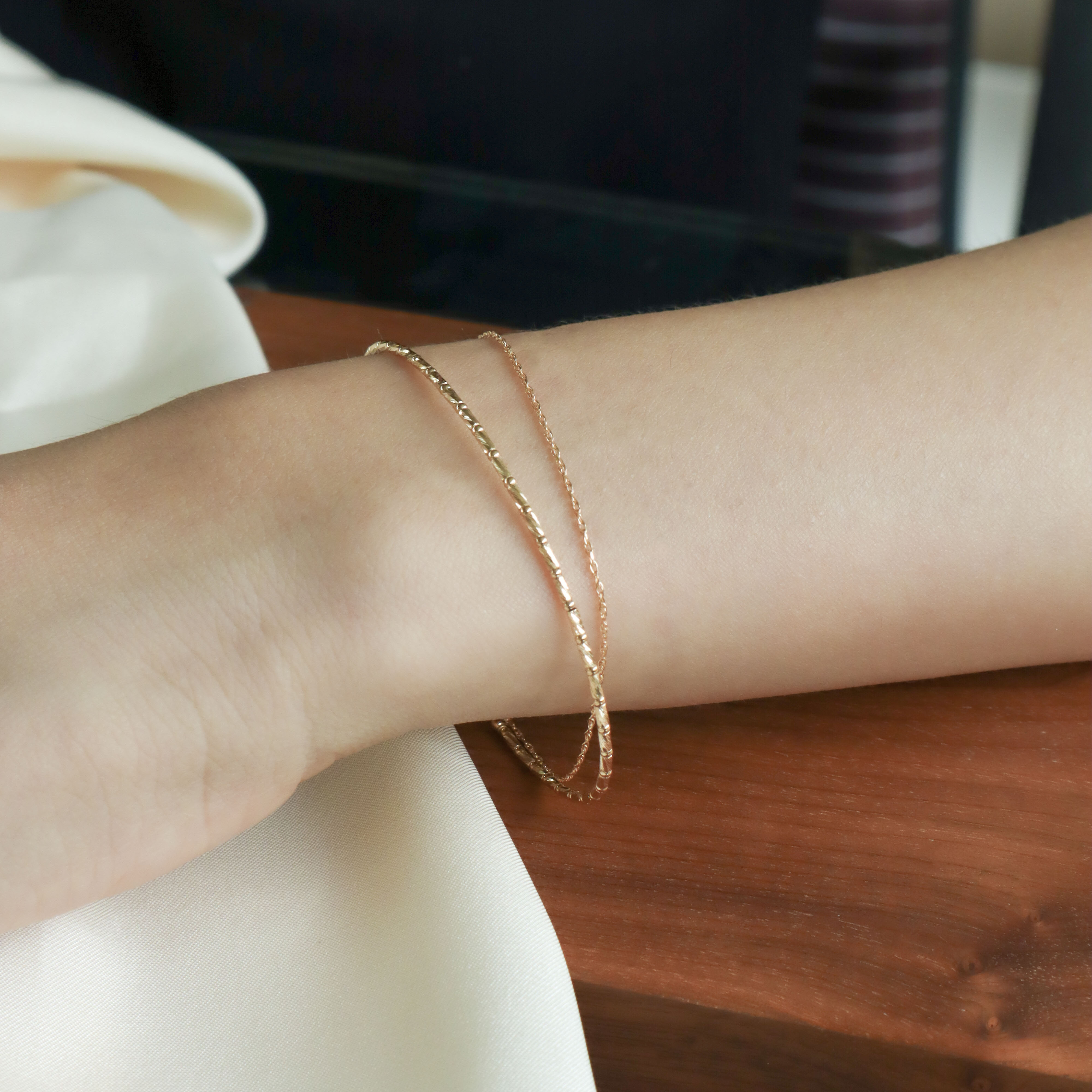 【周年慶限定】18K/日本設計款系列-細節雙圈手環鍊