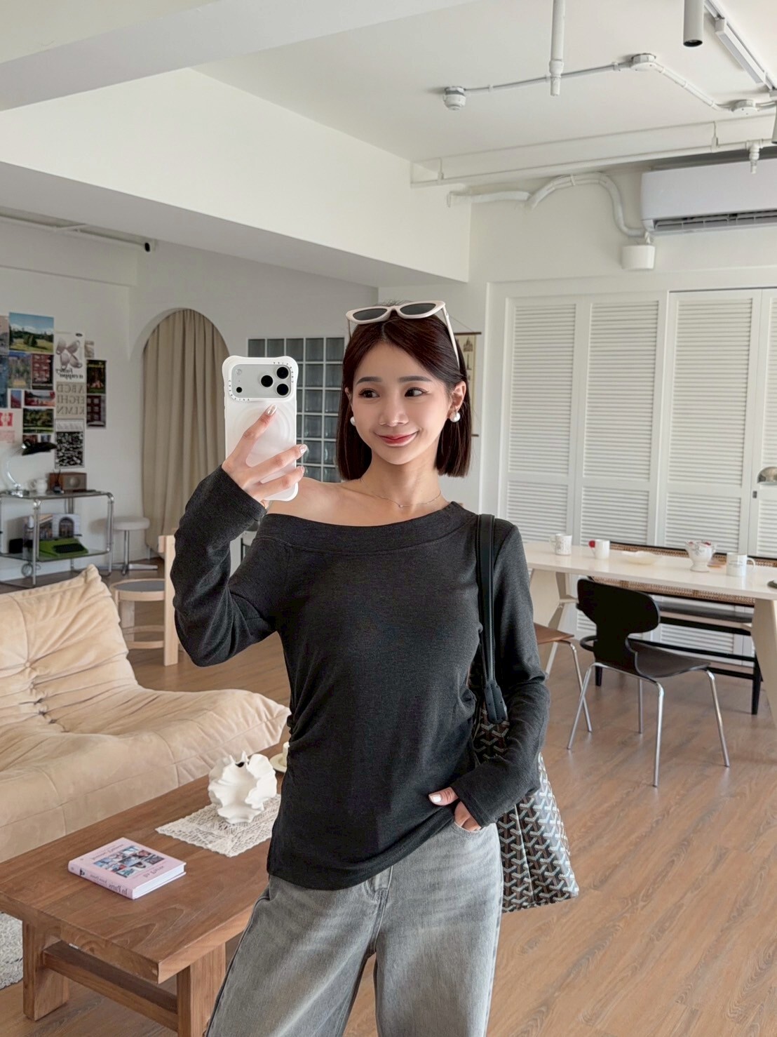 彈力柔軟斜肩上衣