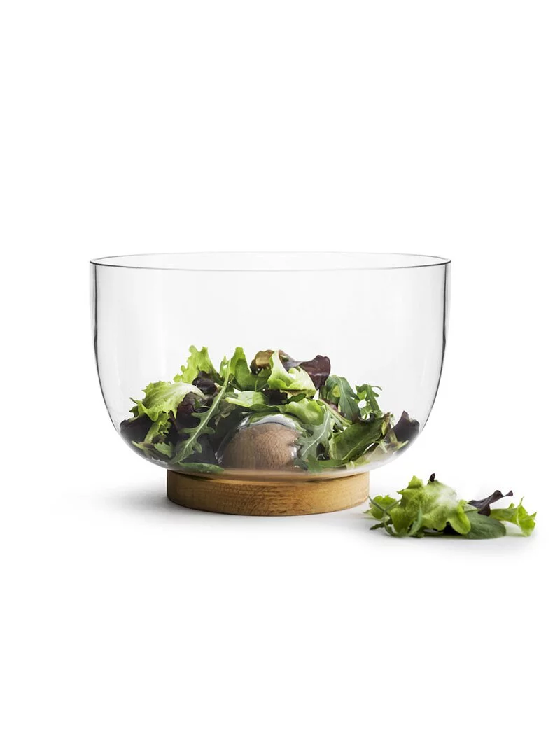 Sagaform-橡木底座沙拉盆,透明清澈玻璃碗搭配天然橡木底座,完美地演譯北歐生活元素