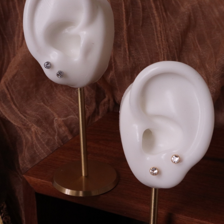 糖霜微光 純銀單鑽耳環 針式耳環 二色