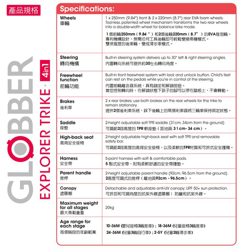 GLOBBER，4合1多功能3輪推車