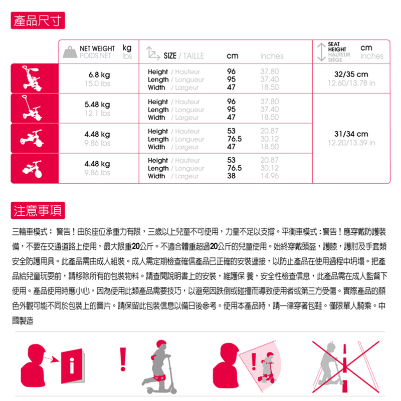 GLOBBER，4合1多功能3輪推車