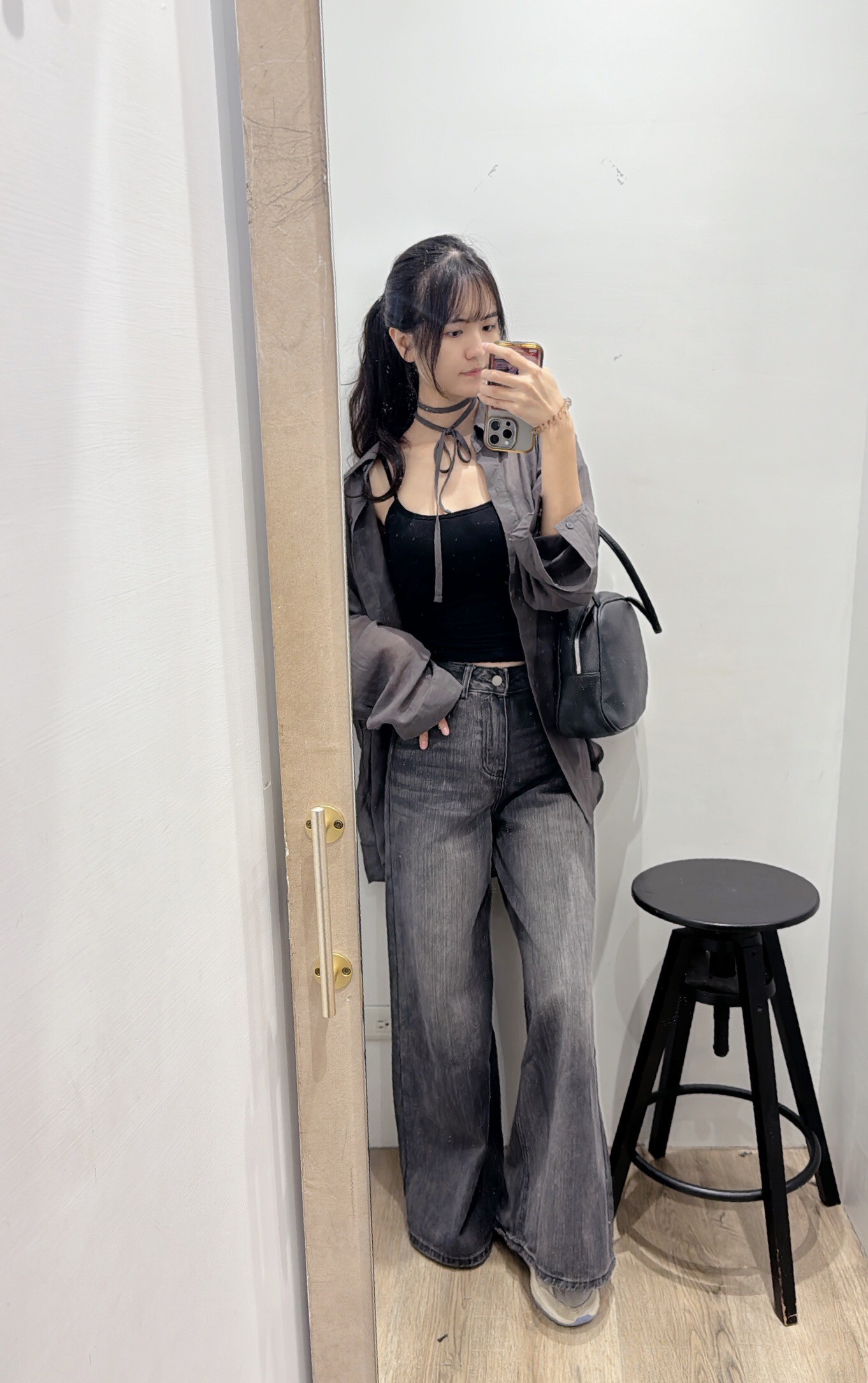 綁帶透膚寬鬆襯衫