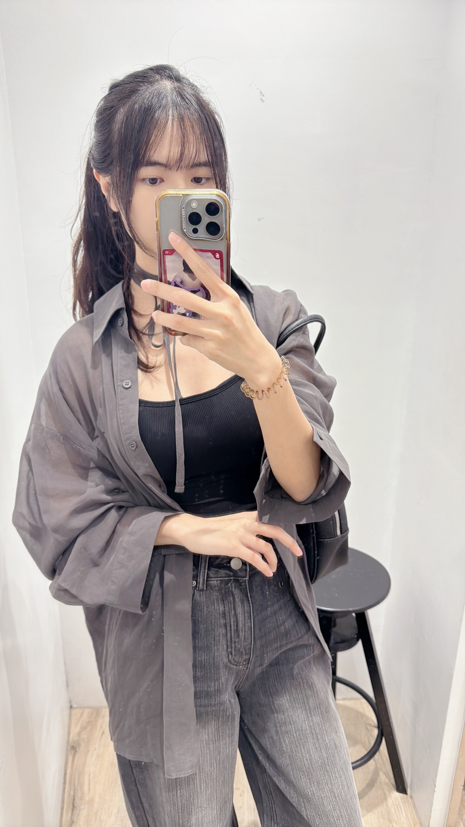 綁帶透膚寬鬆襯衫