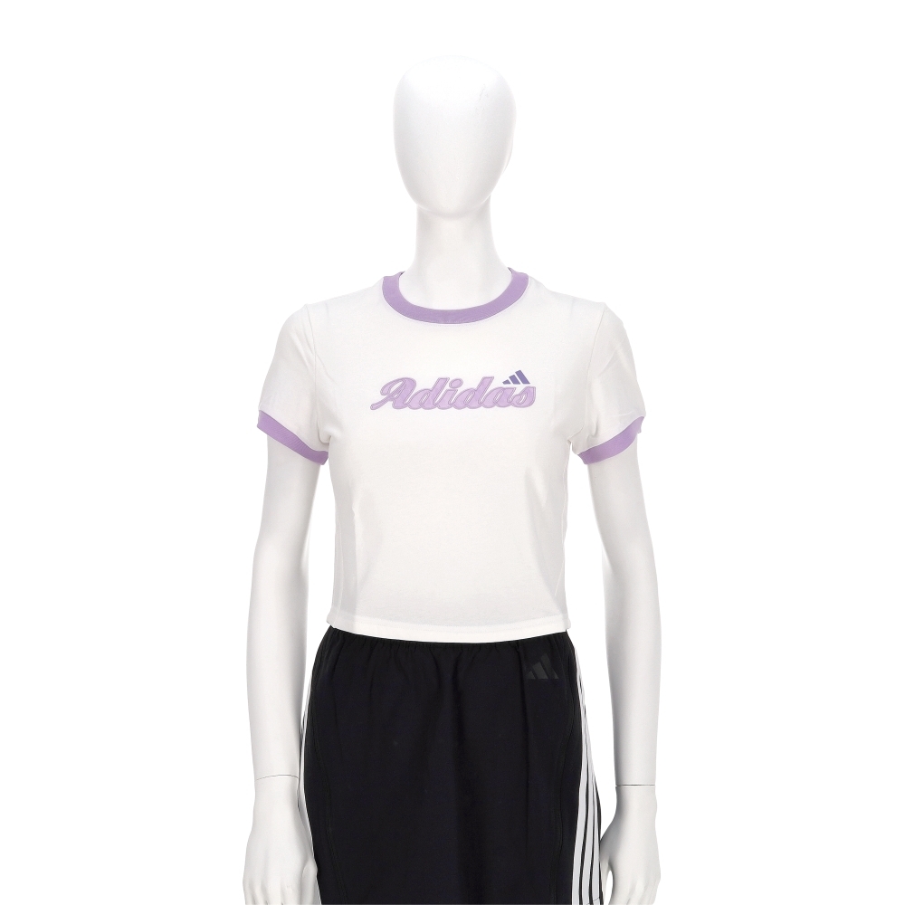 Adidas S Gfx Tee 女款 白粉色 短版 滾邊 圓領 復古 休閒 短袖 KC5435