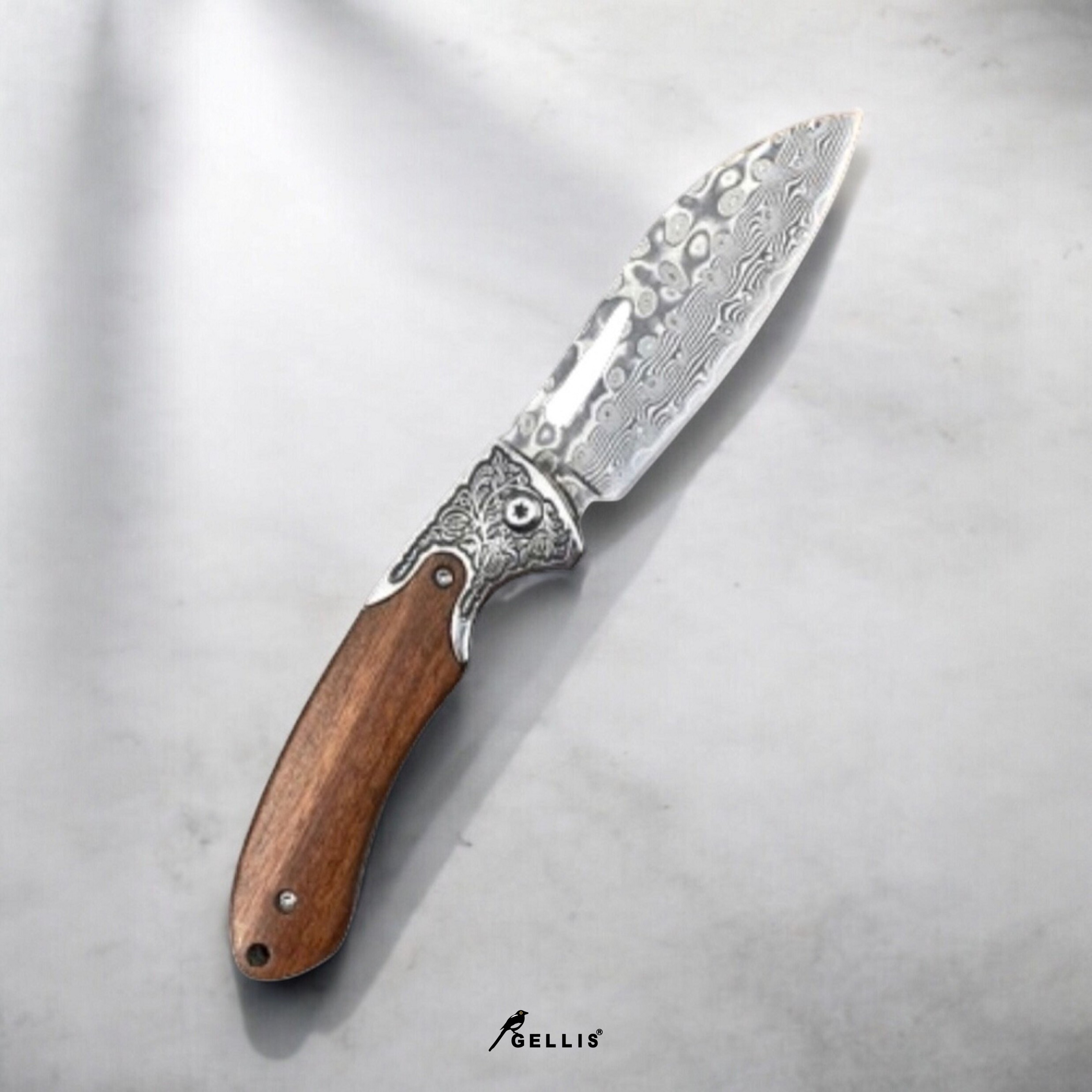 Ottoman Empire 鄂圖曼亞特坎戰刀款檀木柄大馬士革鋼切肉刀水果刀OUTDOORS戶外登山野營刀折刀_精雕平扣掐紋刀頸