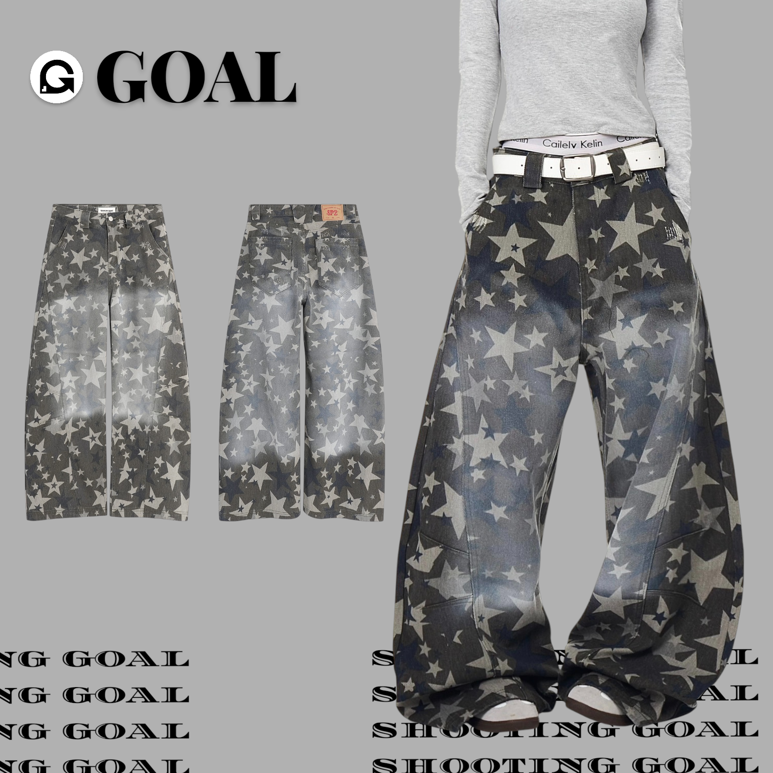 (GOAL) 美式復古星星彎刀褲 SP0215