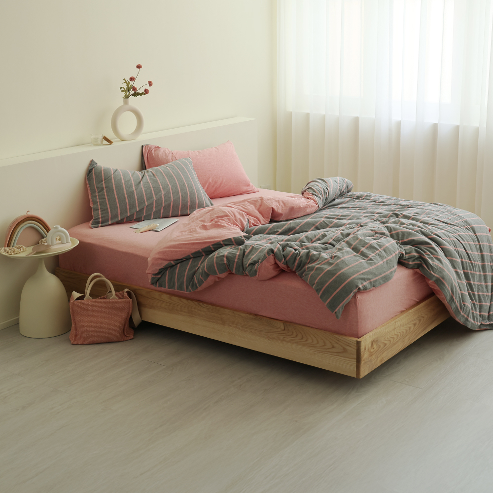 針織純棉｜100%純棉｜暮粉莓莓粉紅條紋｜單品&床包被套組