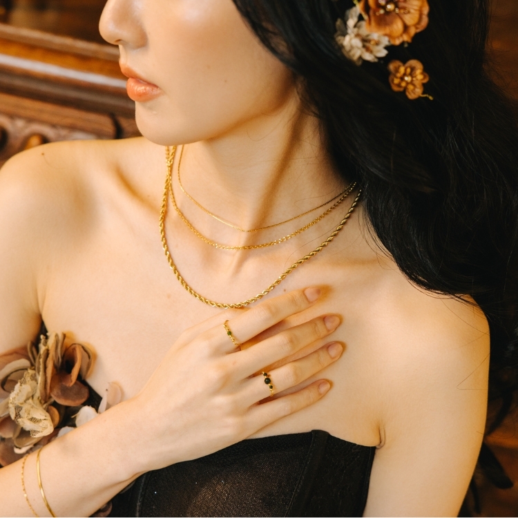 落日餘暉線 鈦鋼素鍊 單鍊 項鍊 金色