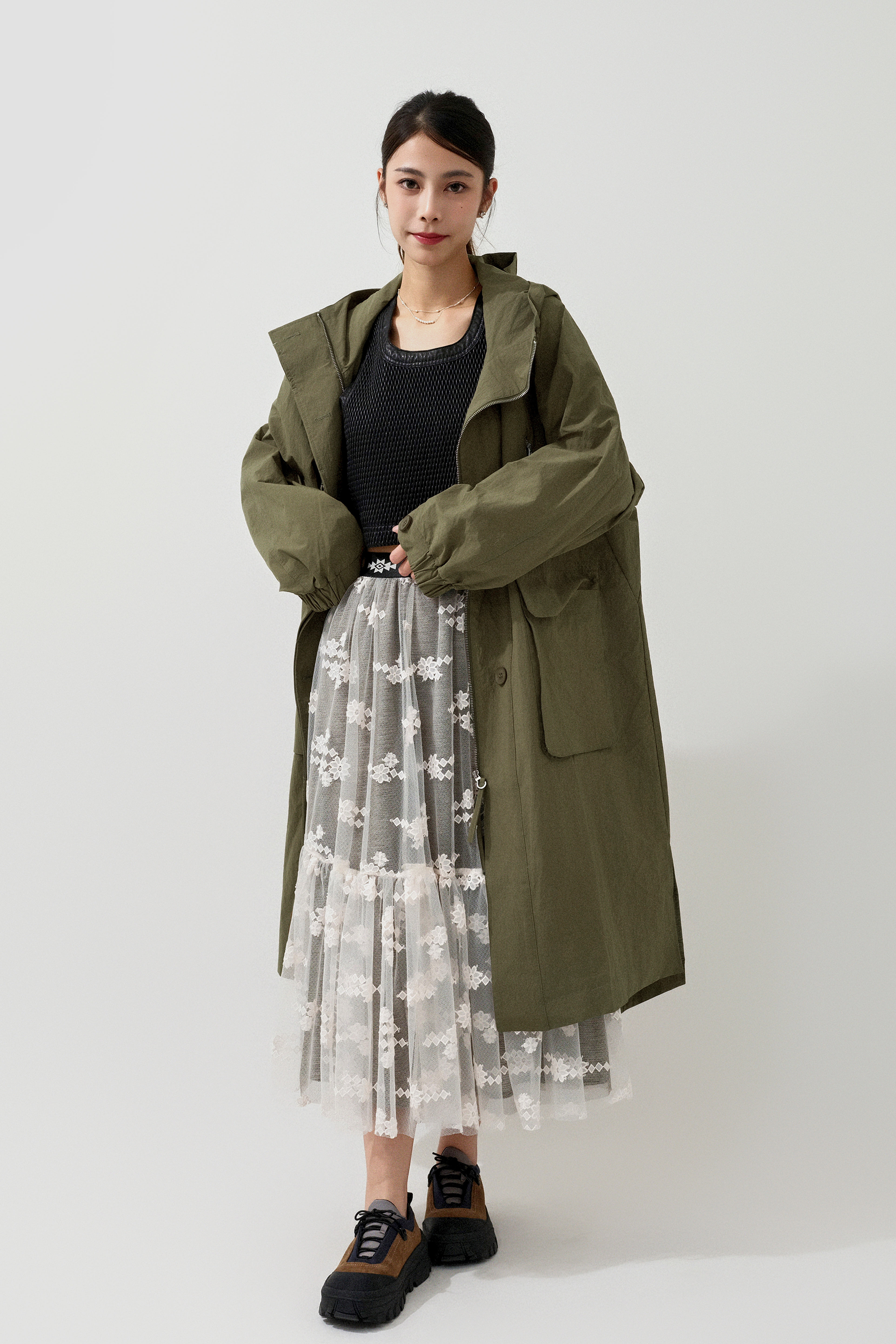 風褸料連帽長軍褸  (現貨款式）