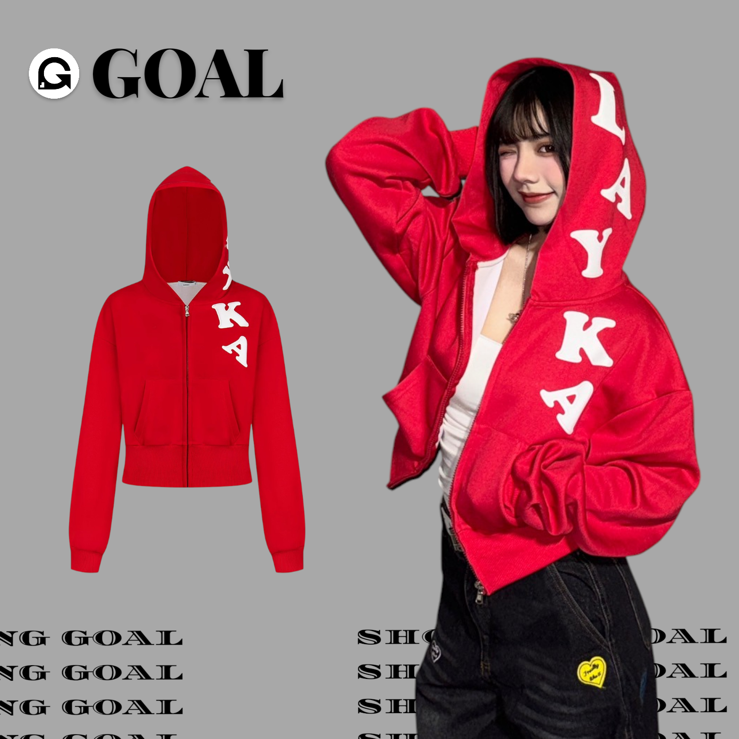 (GOAL)發泡字體 短版連帽外套 女生款 L25-LC323