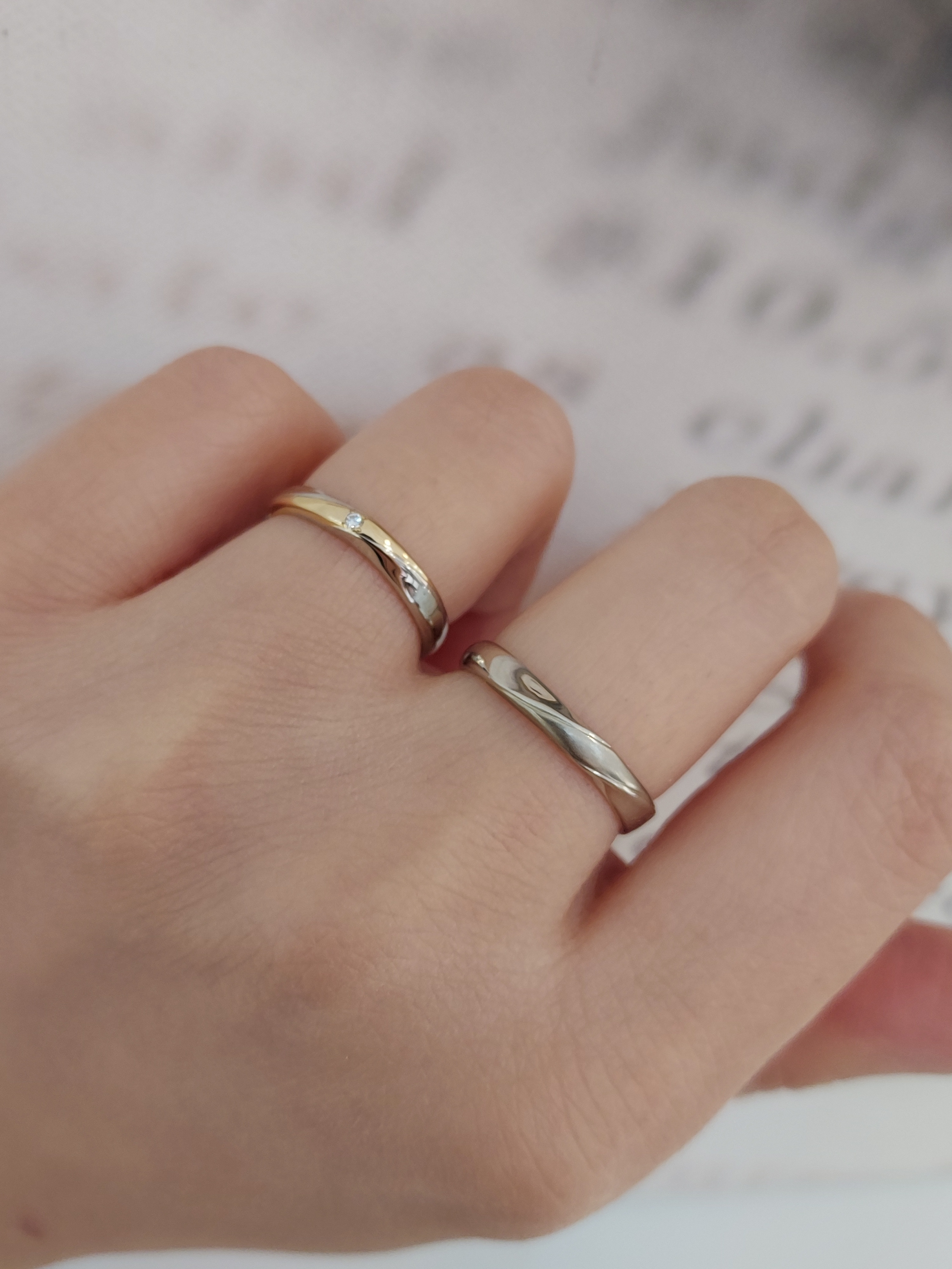 日本PT900鉑金/18K香檳金/18K白金天然鑽石結婚戒指 - 純粋