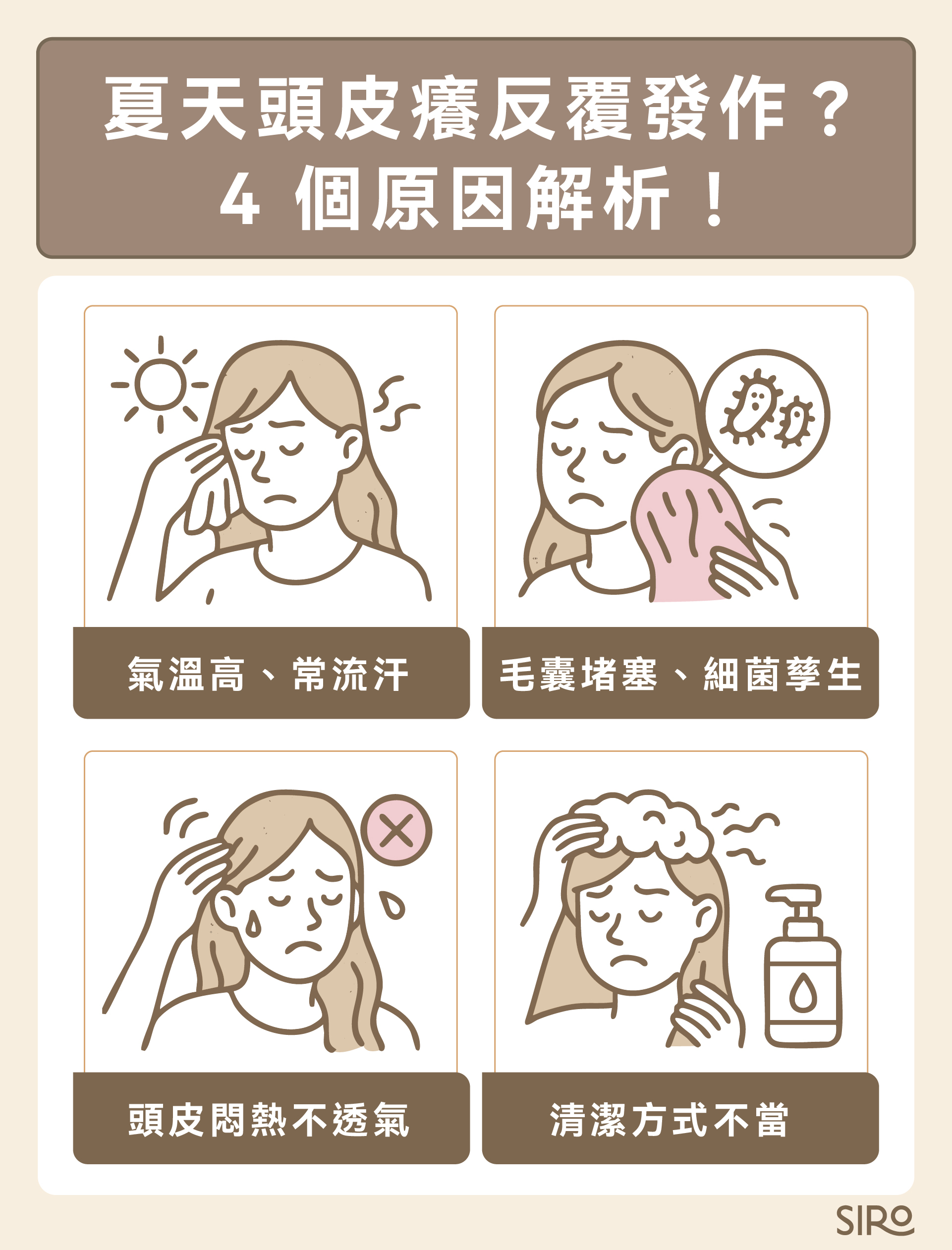 夏天頭皮癢 4 個原因：氣溫高流汗、毛囊堵塞、頭皮悶熱、清潔方式不當