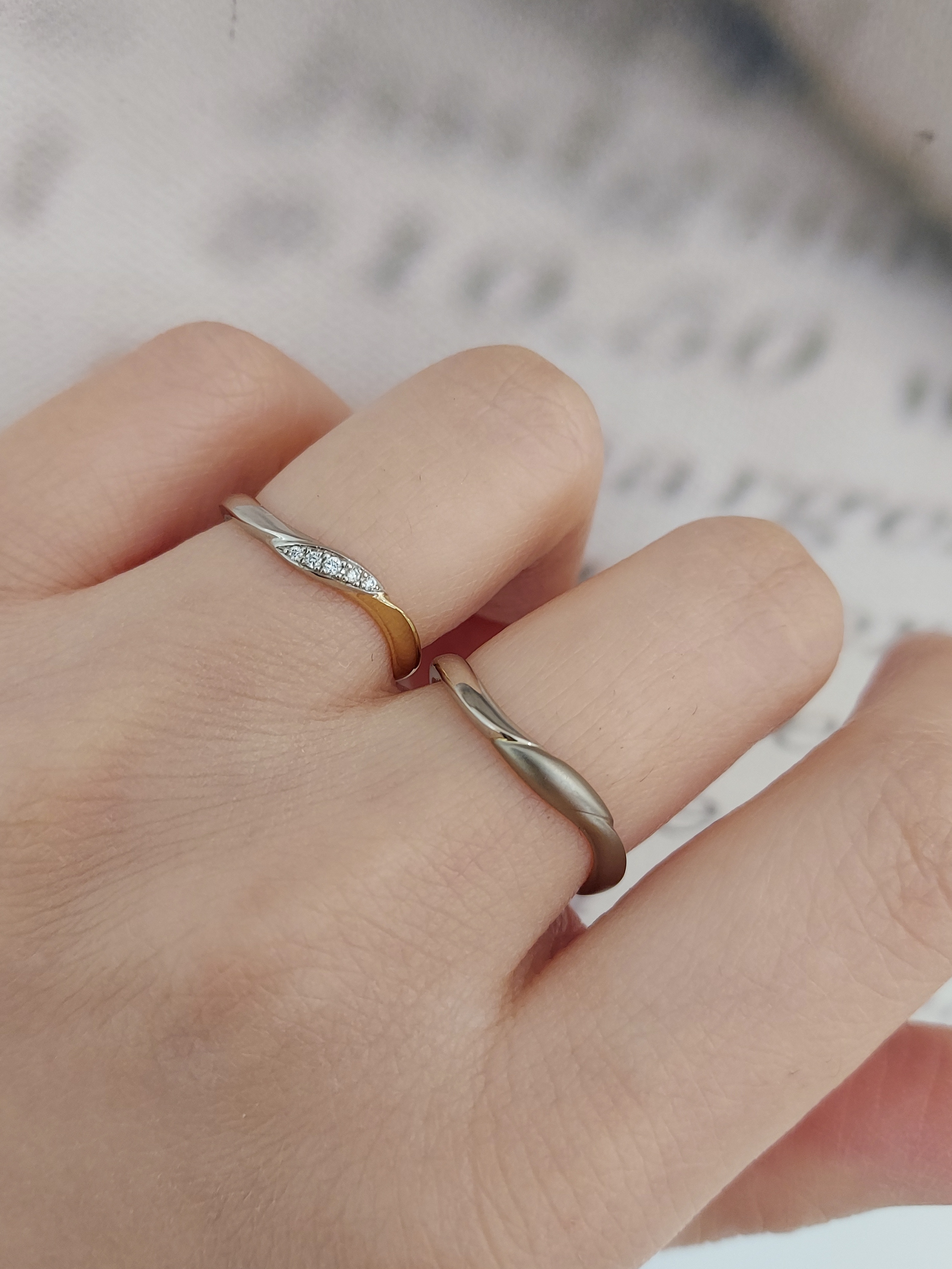 日本PT900鉑金/18K香檳金/18K白金天然鑽石結婚戒指 - 無双