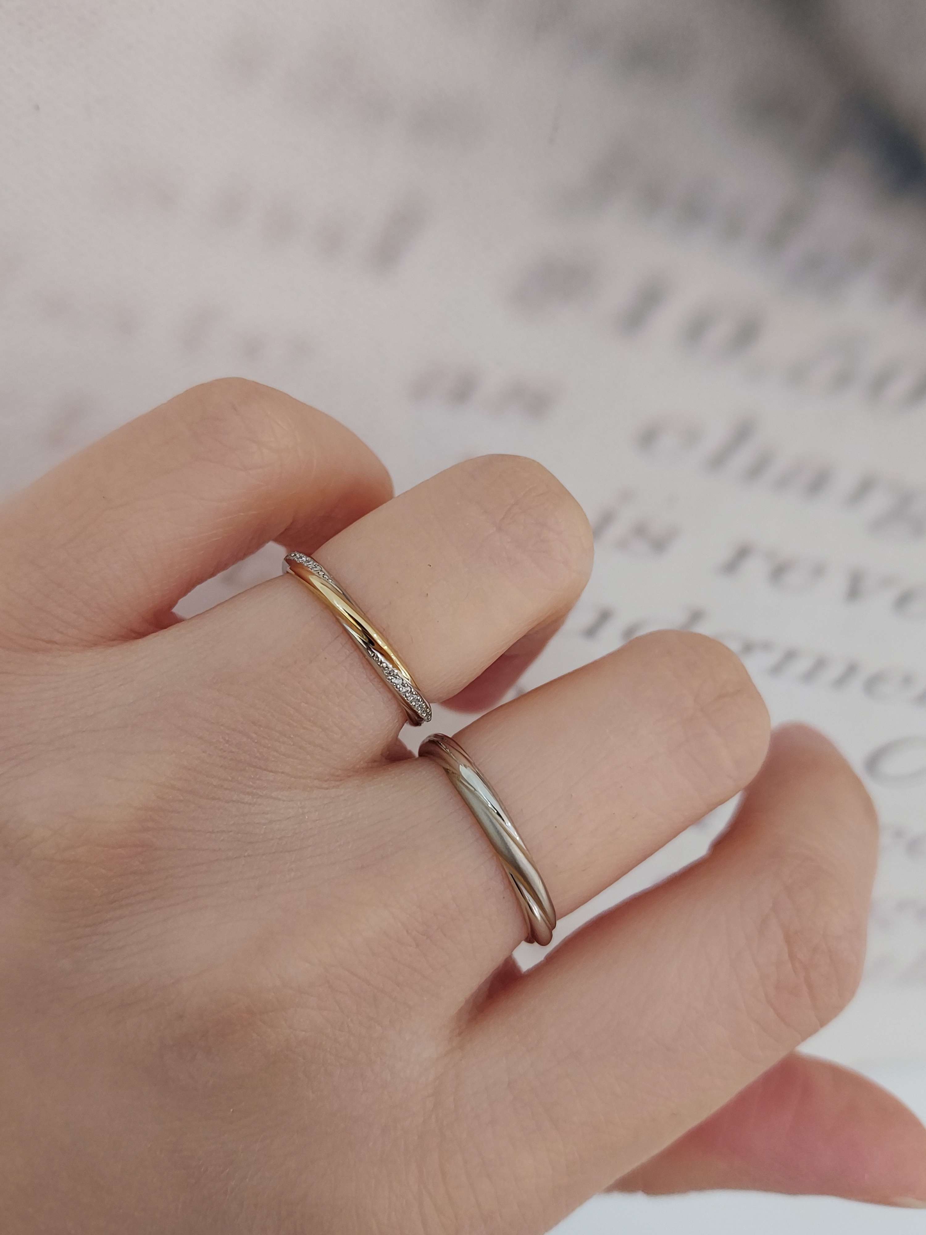 日本PT900鉑金/18K香檳金/18K白金天然鑽石結婚戒指 - 幸せ