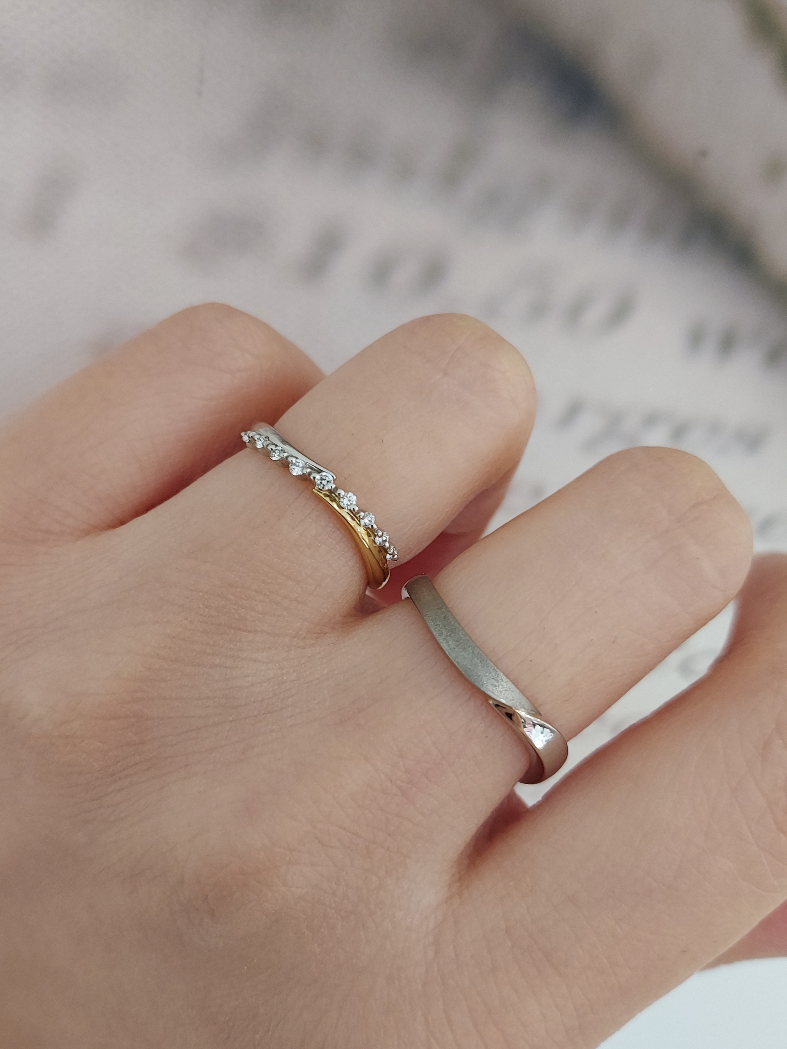 日本PT900鉑金/18K香檳金/18K白金天然鑽石結婚戒指 - 実り