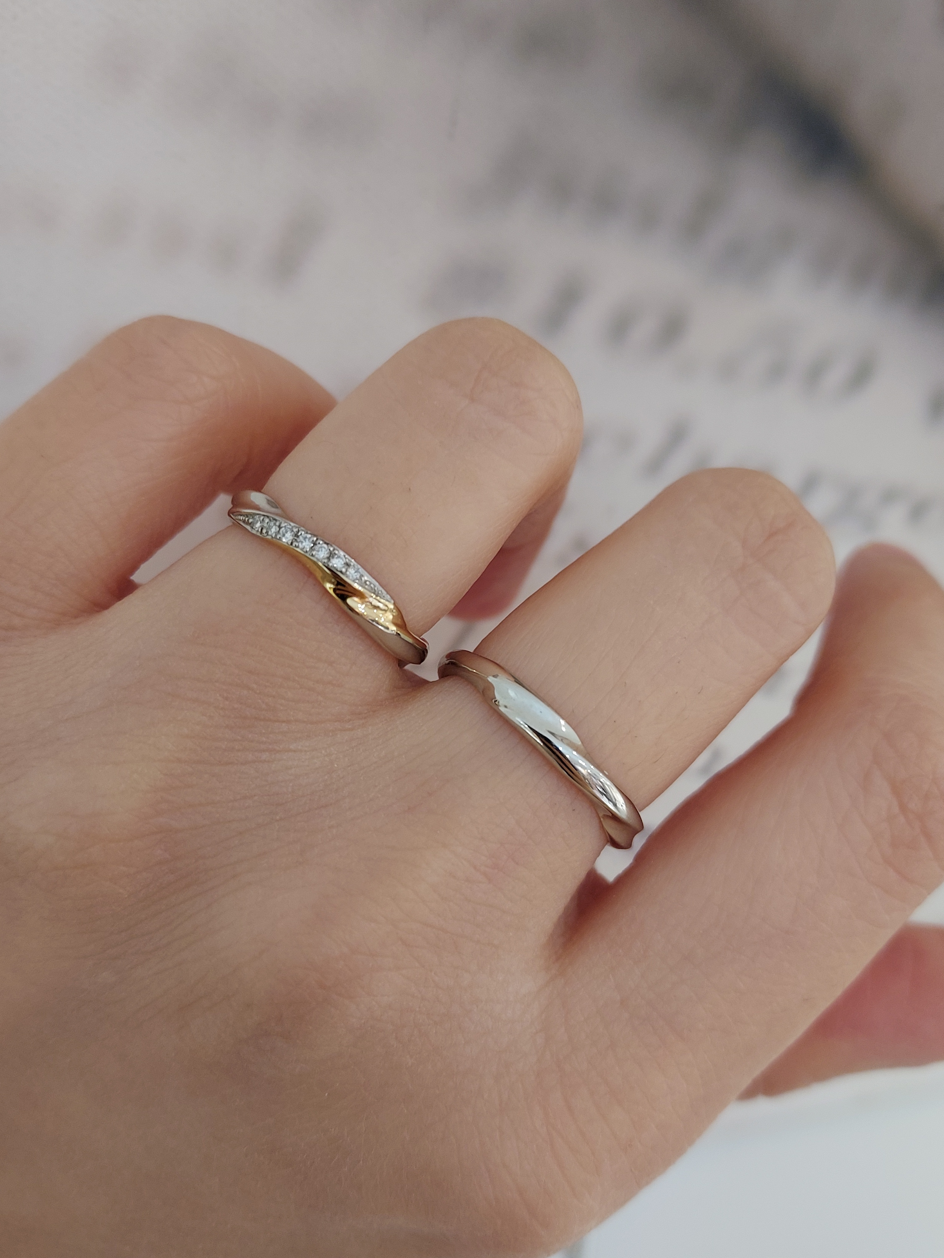 日本PT900鉑金/18K香檳金/18K白金天然鑽石結婚戒指 - 感謝