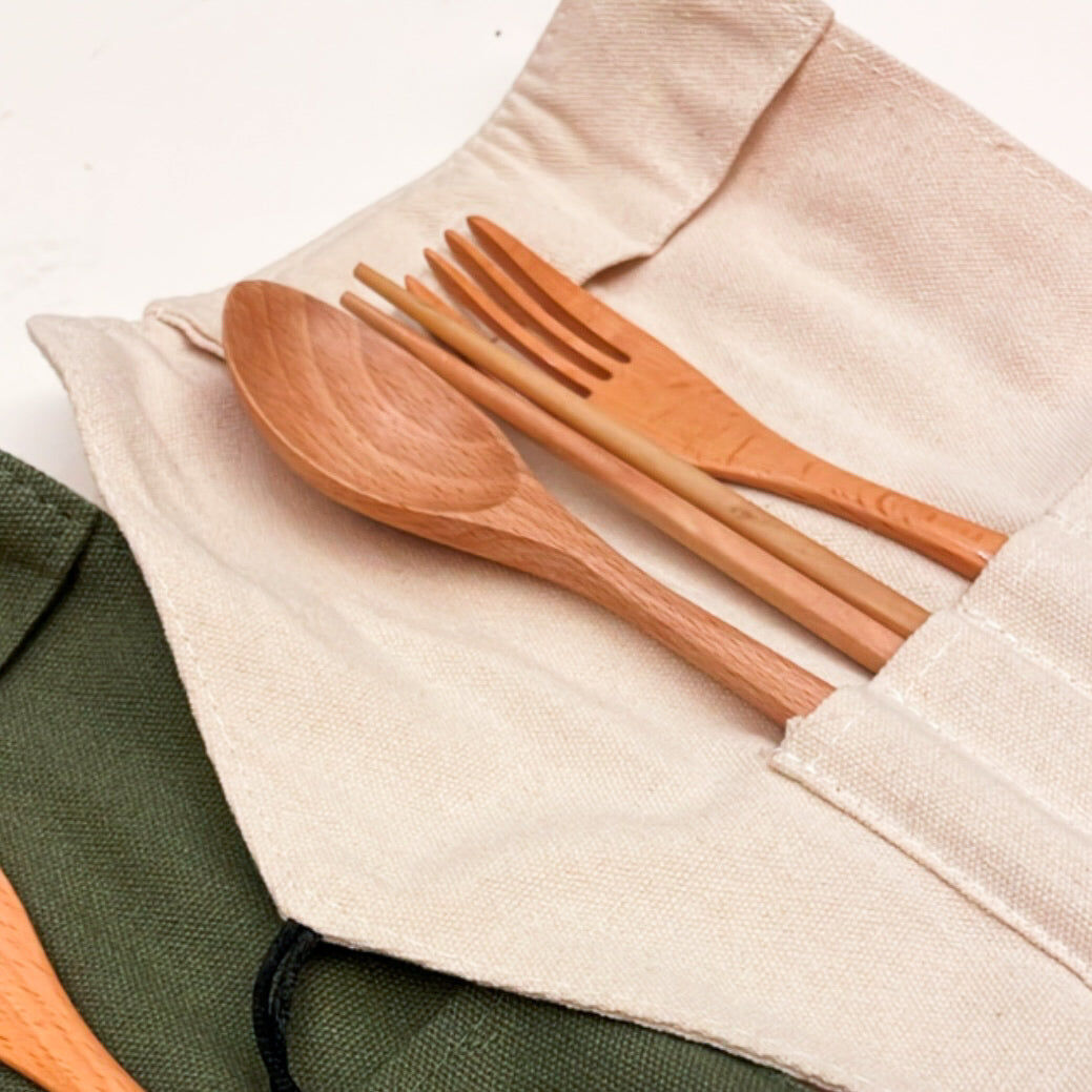 【綠印生活】白色 - 餐具收納袋 | 隨身環保餐具袋