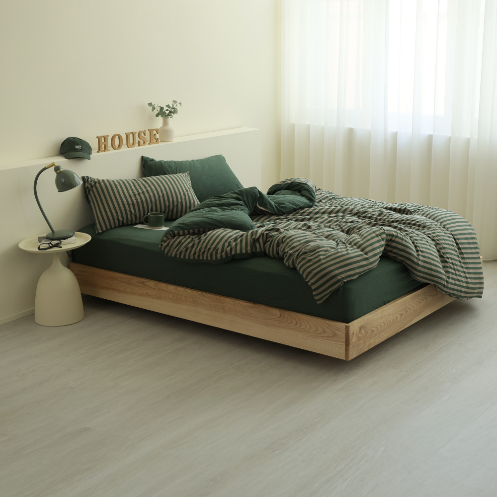 針織純棉｜100%純棉｜曠野之森深綠條紋｜單品&床包被套組