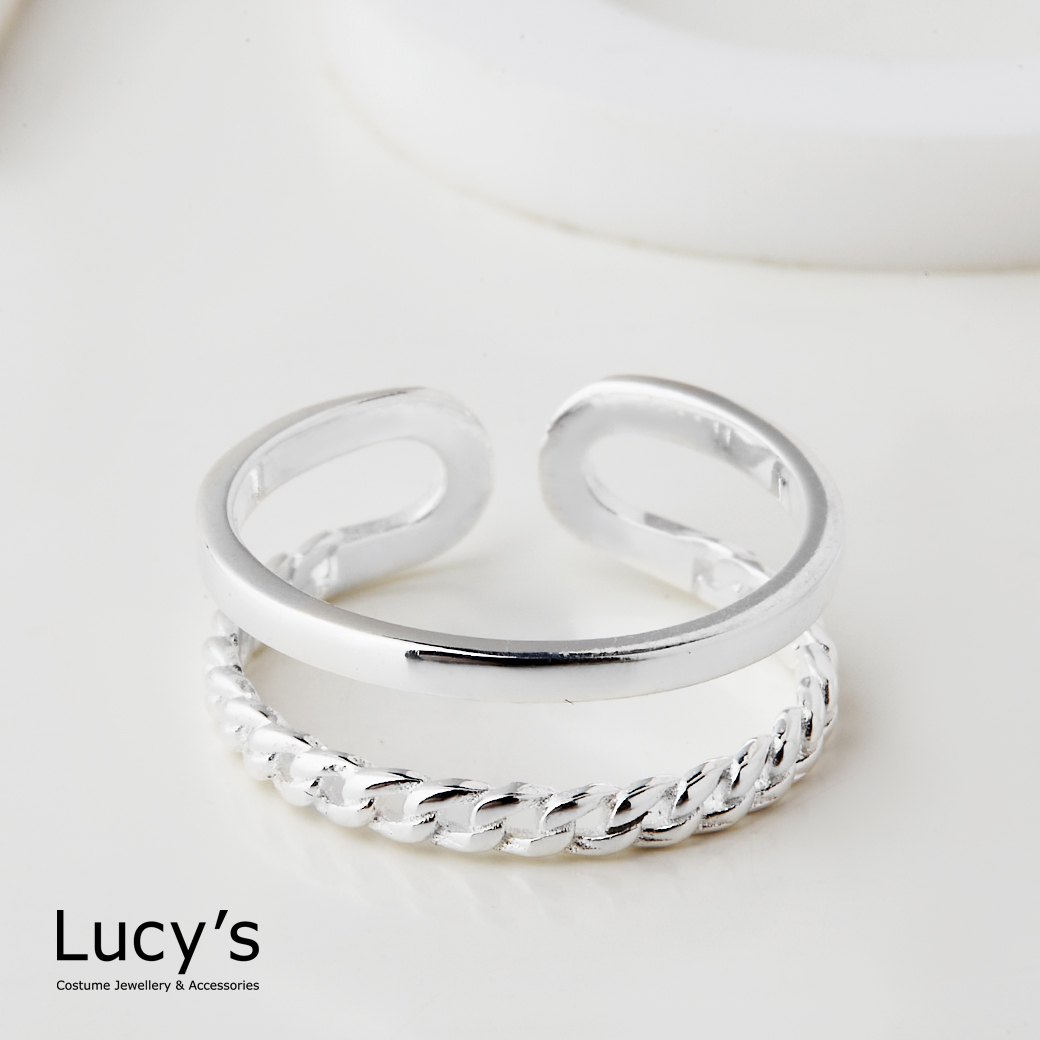 925純銀 鍊條雙線 開口戒 (124360)