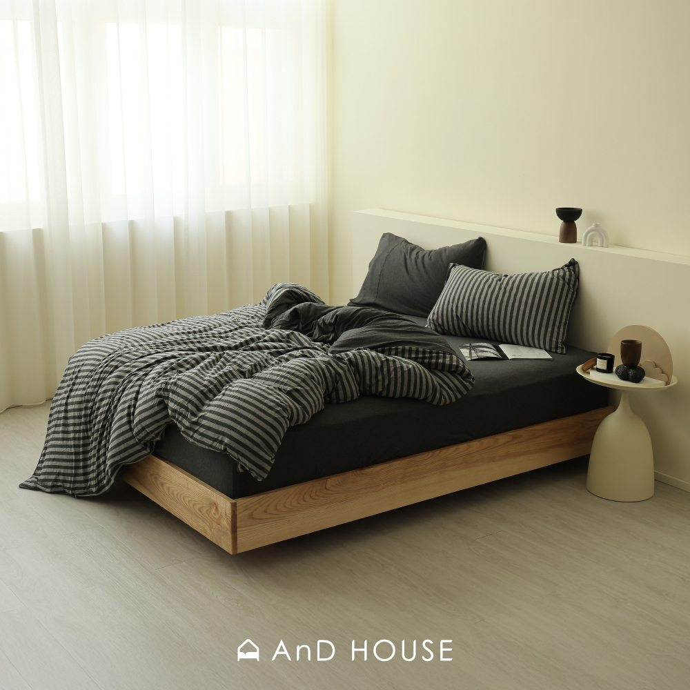 針織純棉｜100%純棉｜墨岩暮色碳灰條紋｜單品&床包被套組