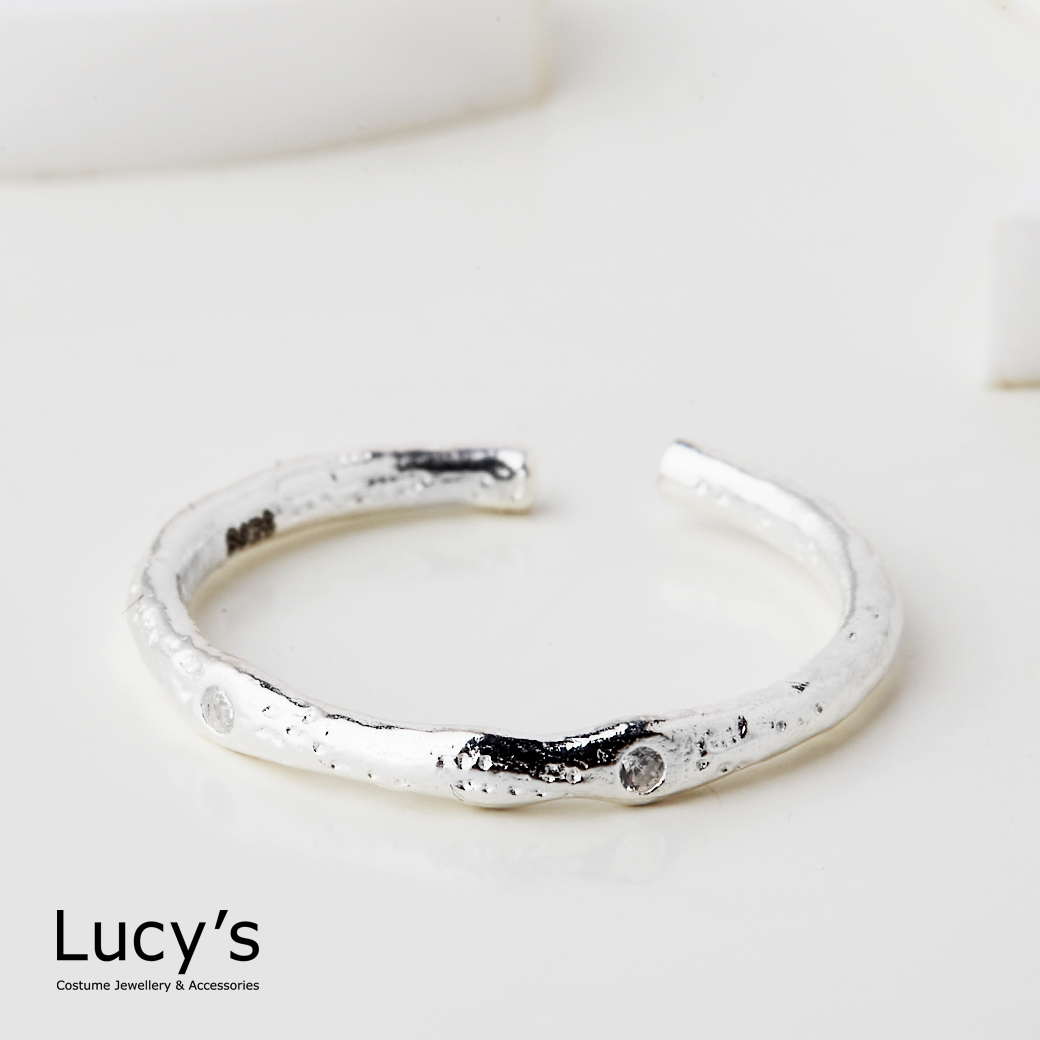 925純銀 皺褶光點 開口戒 (123938)