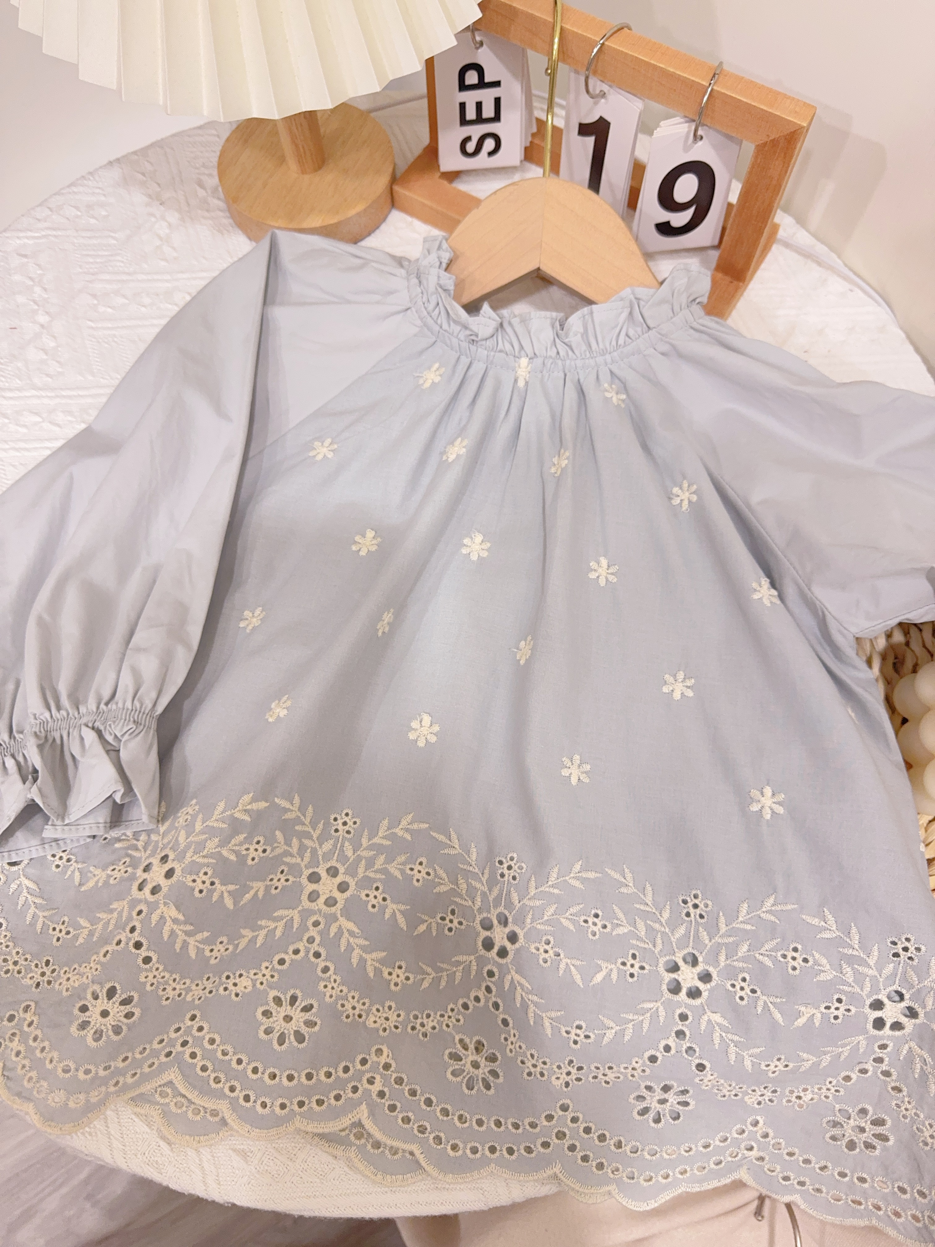 Ｑ010水藍燒花氣質上衣c12