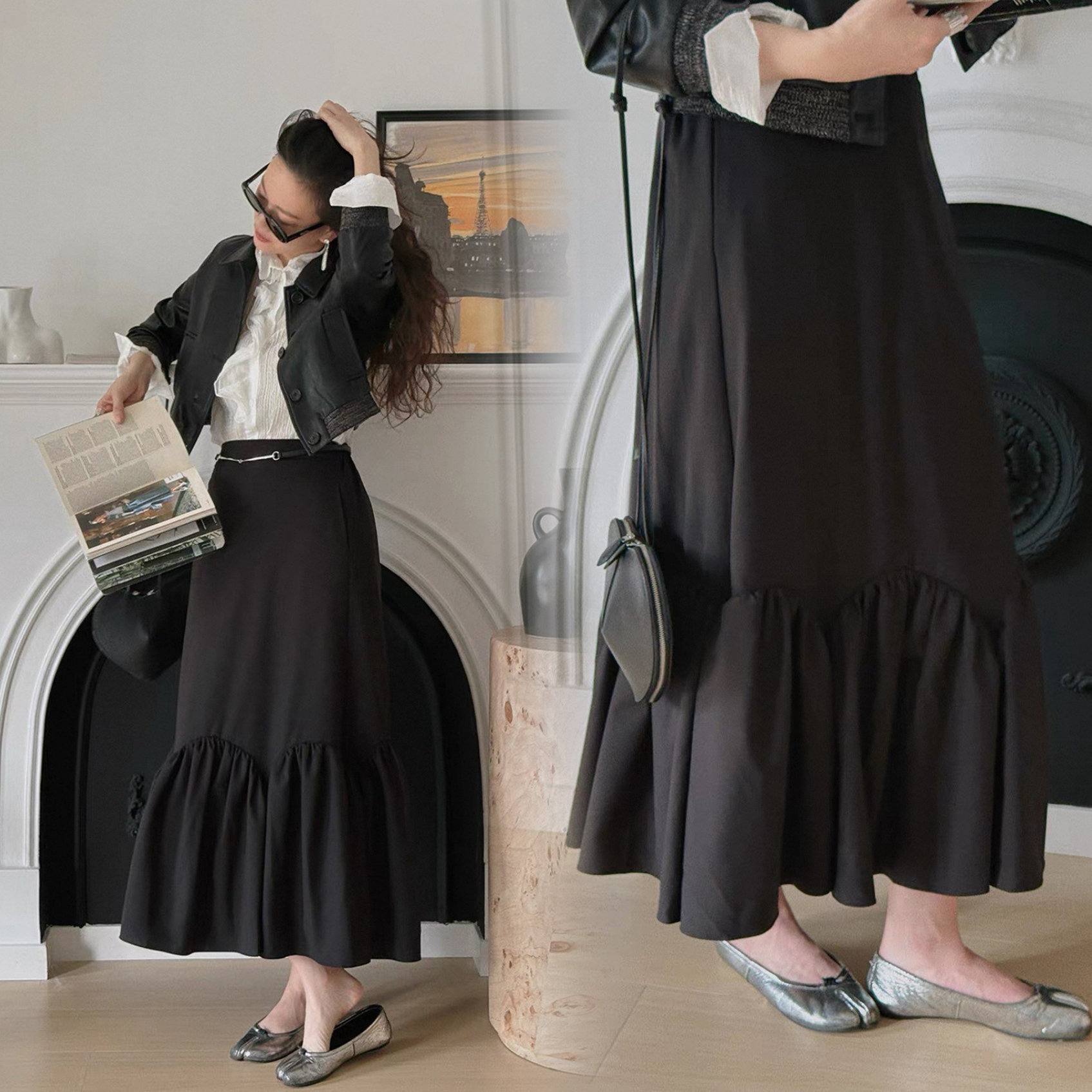 經典黑氣質感修身魚尾裙長裙-XS-L (Elegant & Love)