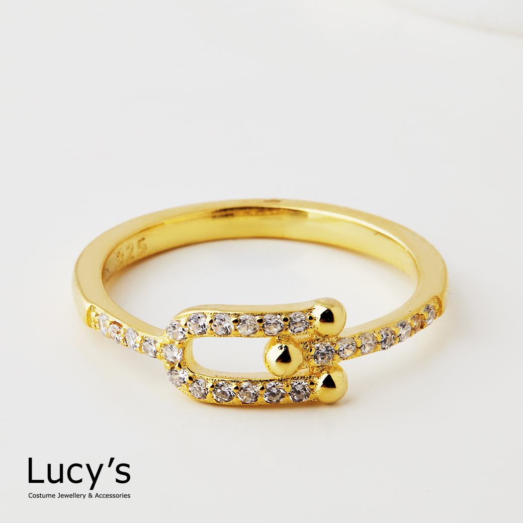 925純銀 鑲鑽馬蹄扣 戒指 (三色) (125192/125194/125196)