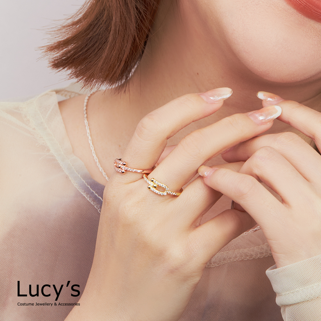 925純銀 鑲鑽馬蹄扣 戒指 (三色) (125192/125194/125196)