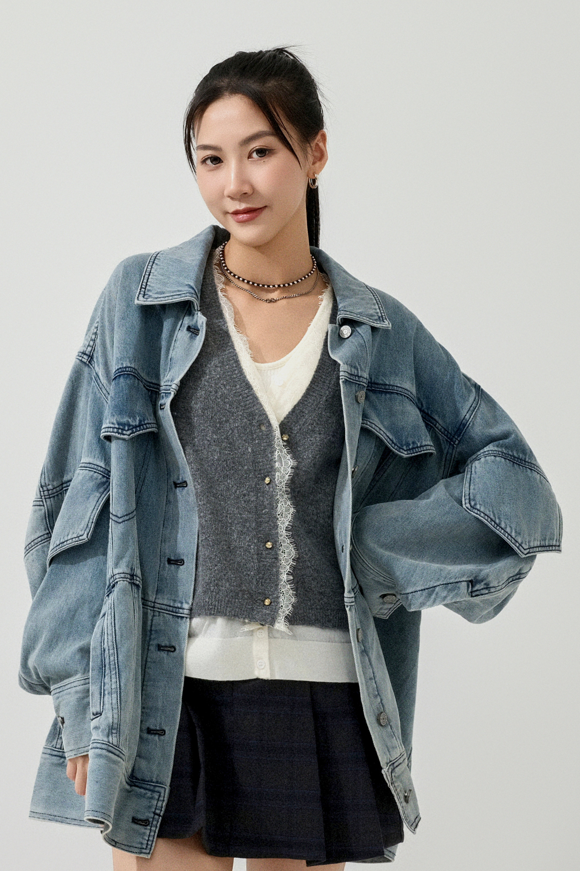 立體剪裁寬鬆牛仔褸 (預購產品）