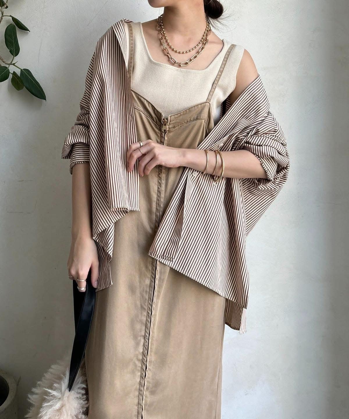 DOUDOU(ドゥドゥ)  【追加生産決定！/サイズ展開あり/細見え】リヨセルデニムジャンスカ米褐色36（DDZ1051109A0007）