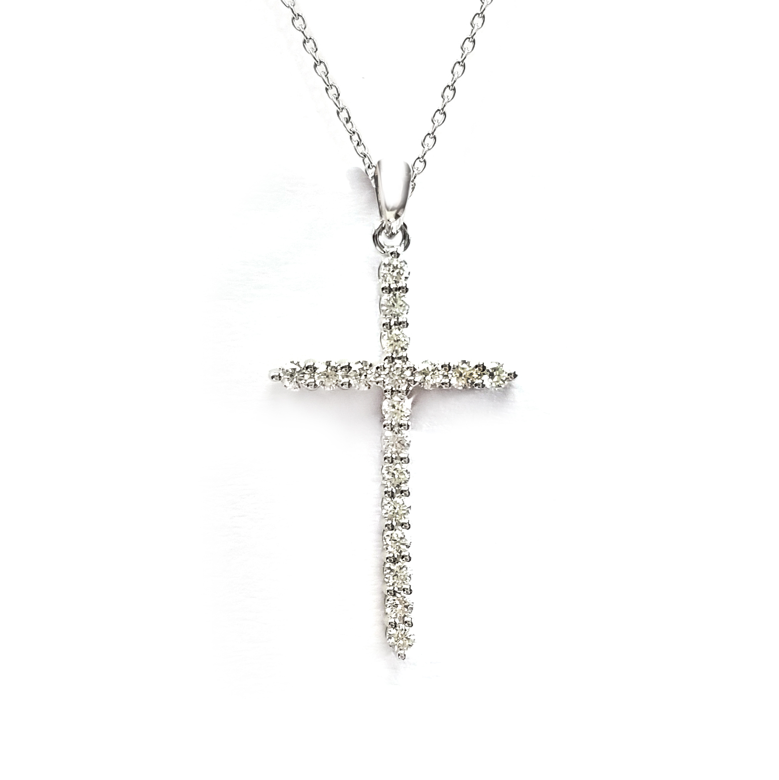 18K白金天然鑽石十字架吊墜