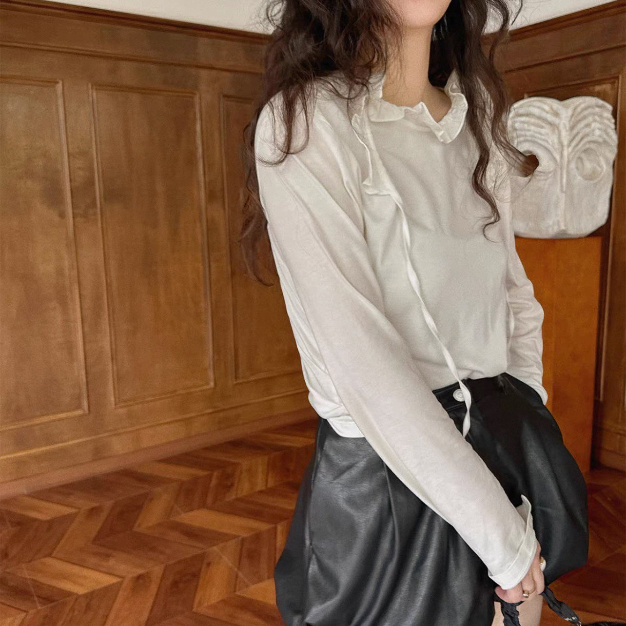 雲朵白雙面穿立領/V領荷葉滾邊上衣-XS-L (Elegant & Love)