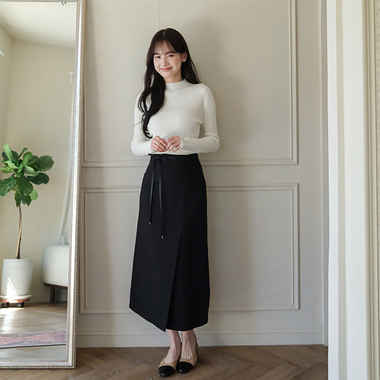 【🌸早春新品 】A字西裝綁帶優雅長裙 ( 2 colors) 皮革綁帶