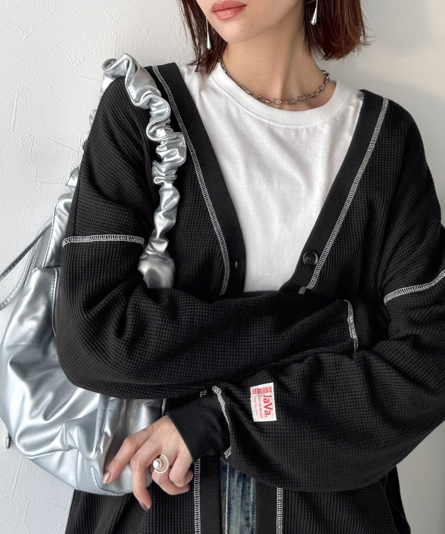 🇯🇵 日系品牌 JAVA 華夫格 外縫線 V領 開襟衫 外套 外搭 / 預購