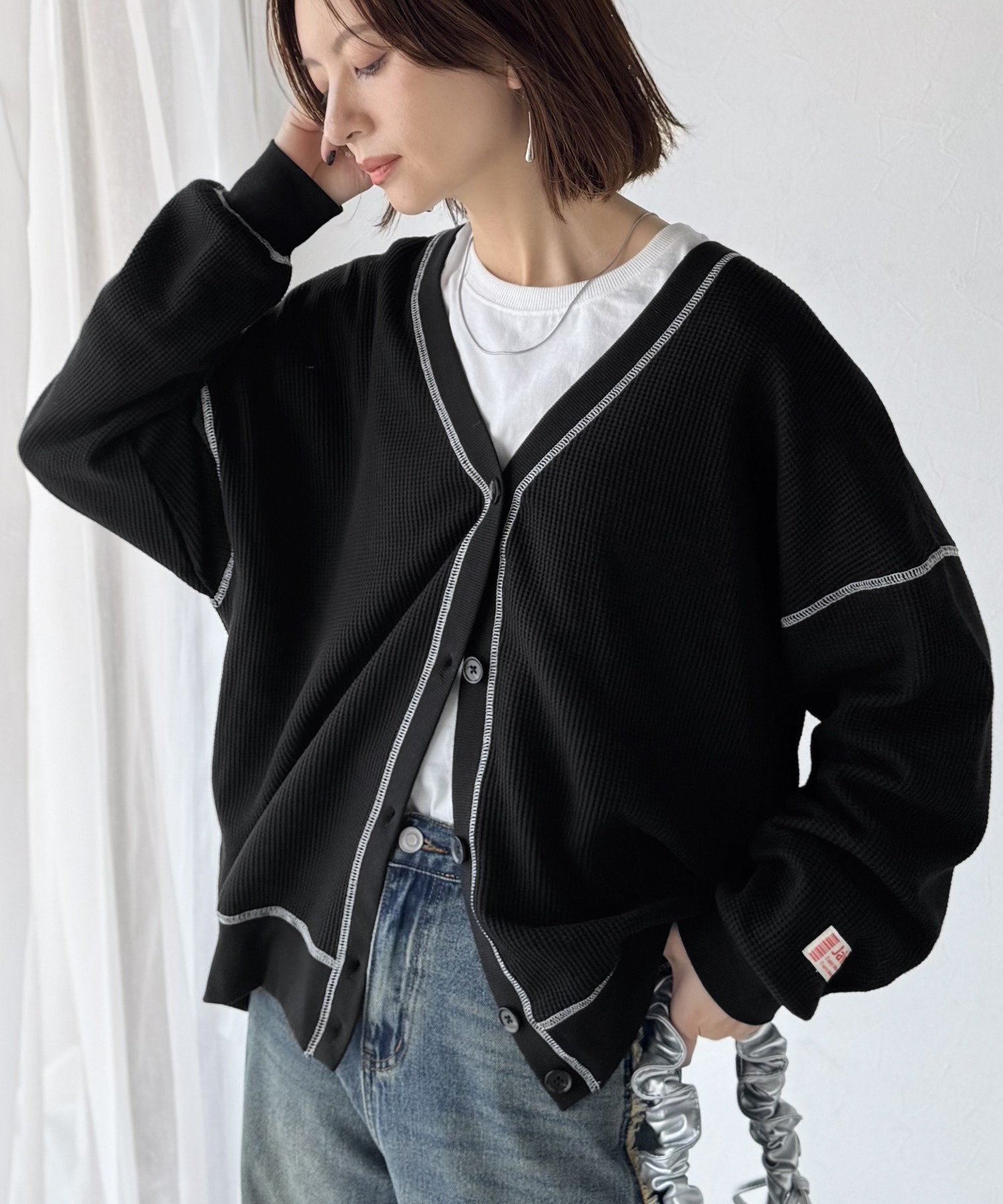 🇯🇵 日系品牌 JAVA 華夫格 外縫線 V領 開襟衫 外套 外搭 / 預購