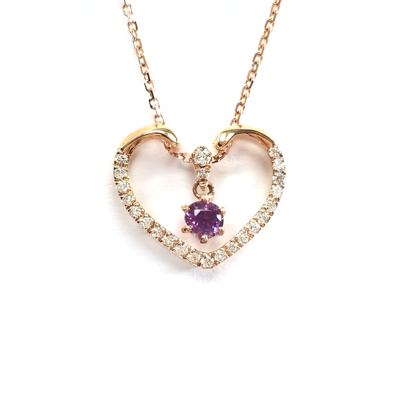 18K玫瑰金天然鑽石紫晶石頸鏈