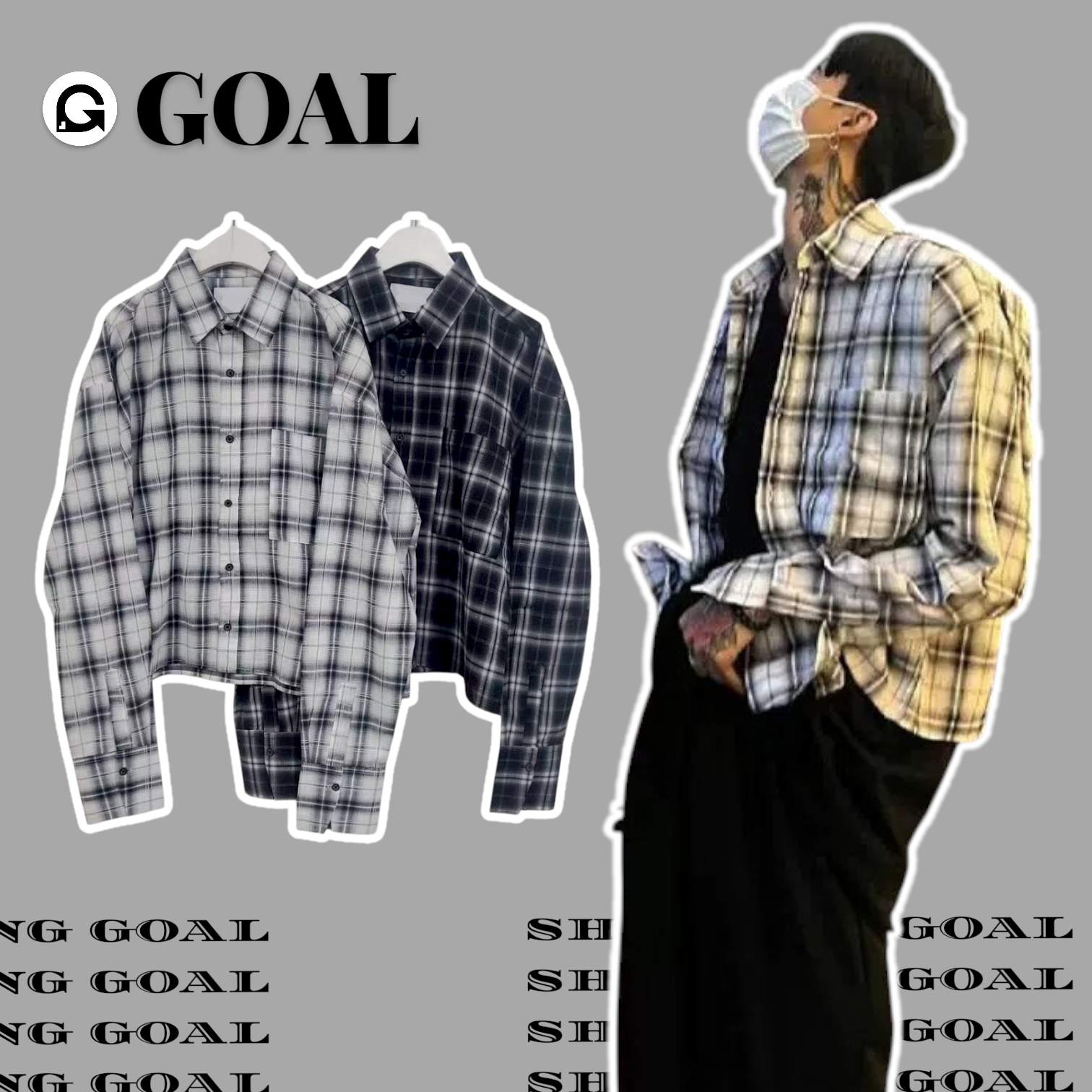 (GOAL) 2S323 格紋短寬襯衫｜韓系街頭層次感