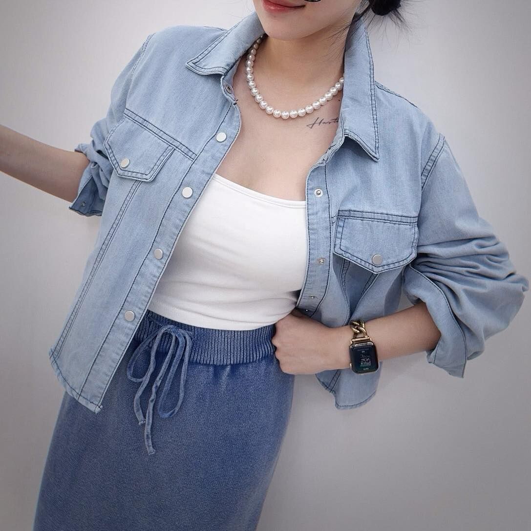 【休閒百搭的牛仔立體車線剪裁襯衫】（現貨）