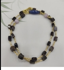 YY3094 蓝桶珠四棱满天星项链 尺寸：约4*5mm 长度：约45cm