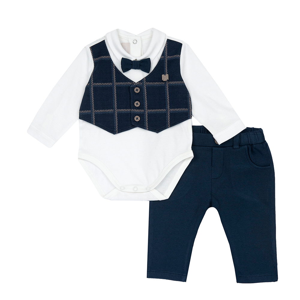 蘇格蘭皇家-大格紋背心假兩件式長袖套裝