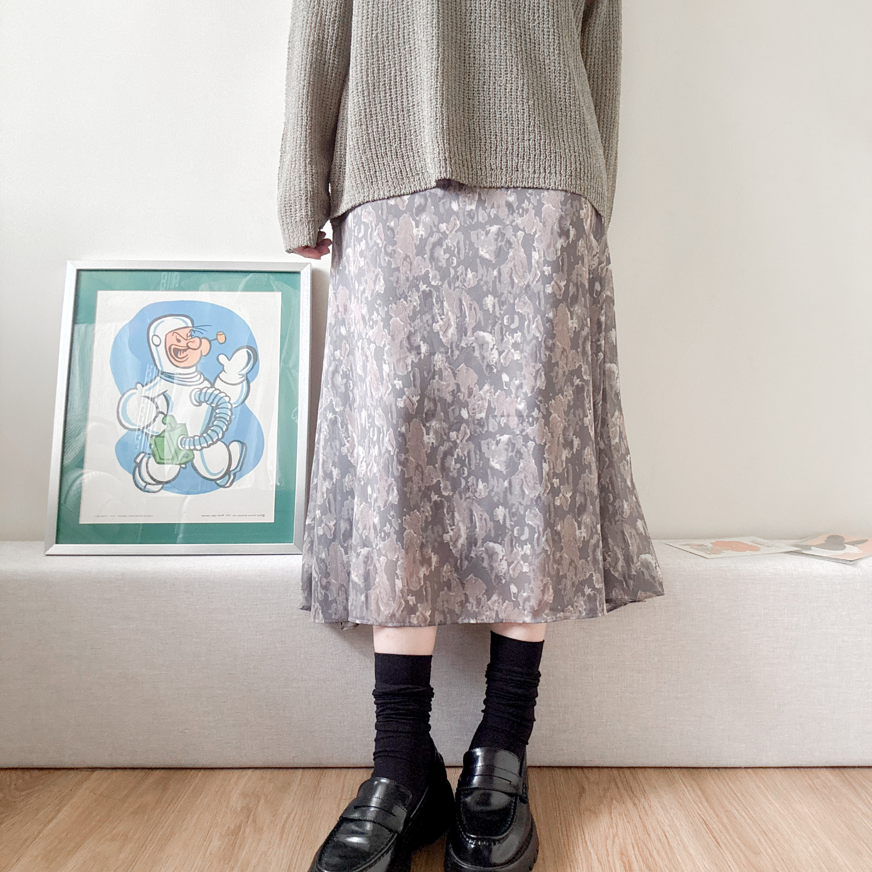 大理石花紋雪紡A字裙