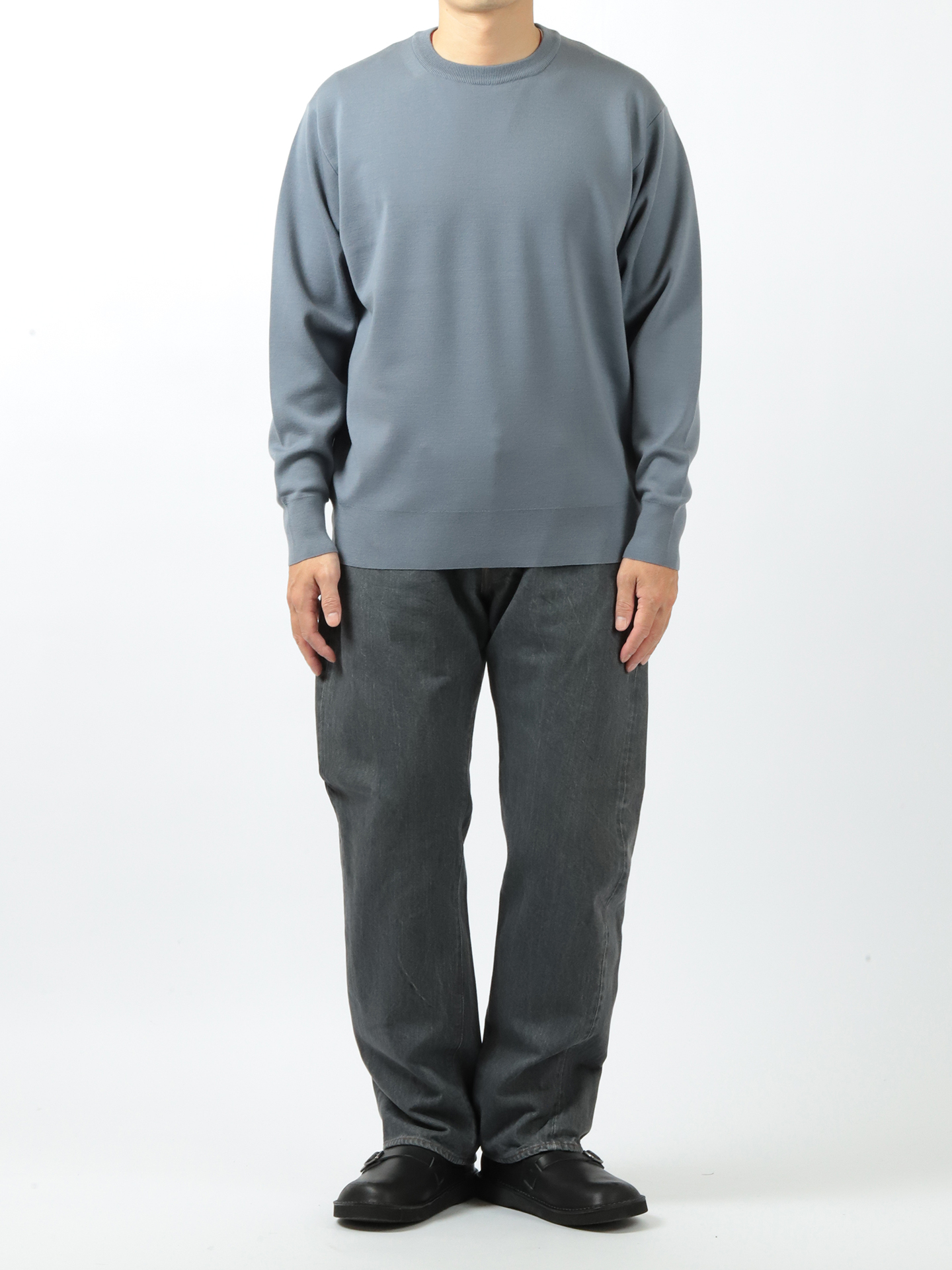 トップス BATONER 32G SMOOTH WOOL CLASSIC CREWNECK Batoner 32g Wool Smooth Classic Crew Neck Sax Gray