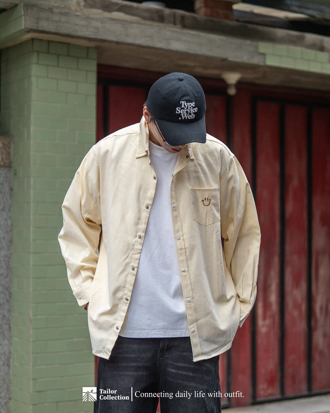 #預購 Tailor collection 日系寬鬆 笑臉刺繡 條紋襯衫  四色